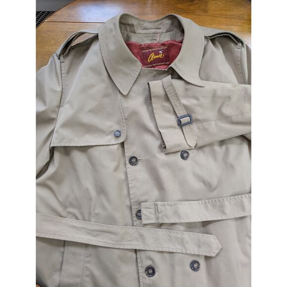 Vintage Arnie Men’s Trench Coat 52 Tall – Tan, Belted, Faux Fur Liner - Picture 3 of 15
